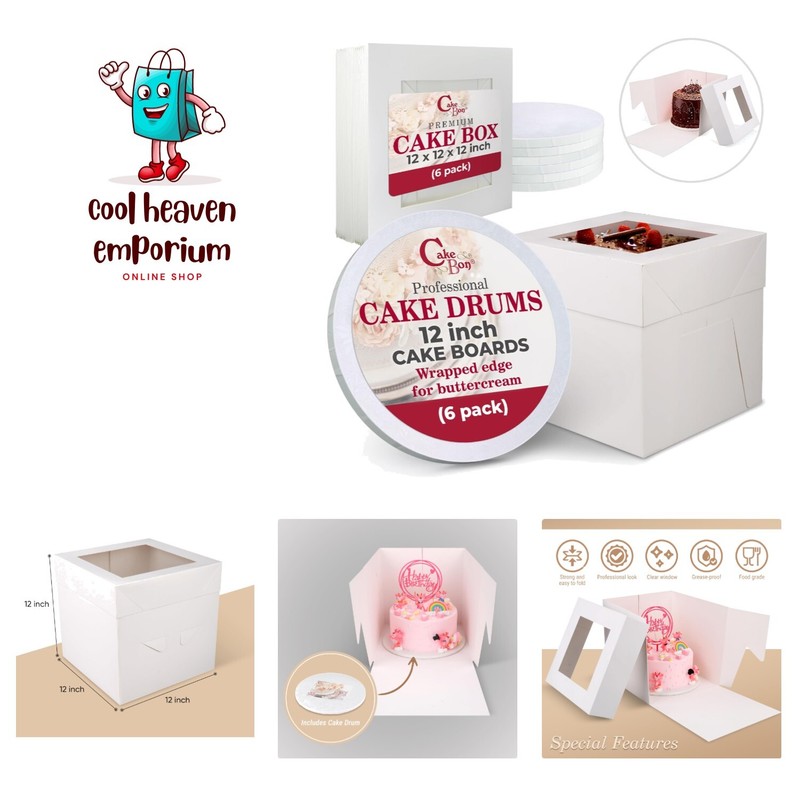 Cake Boxes with Boards – 12 Inch Round Cake Drum White 6-pack – Box With Wind…