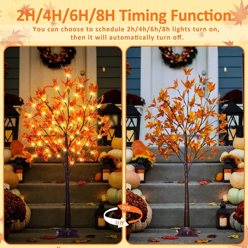 Remon 2 Pack 4Ft 60Led Lighted Maple Tree - Thanksgiving Decor Artificial Tree gallery