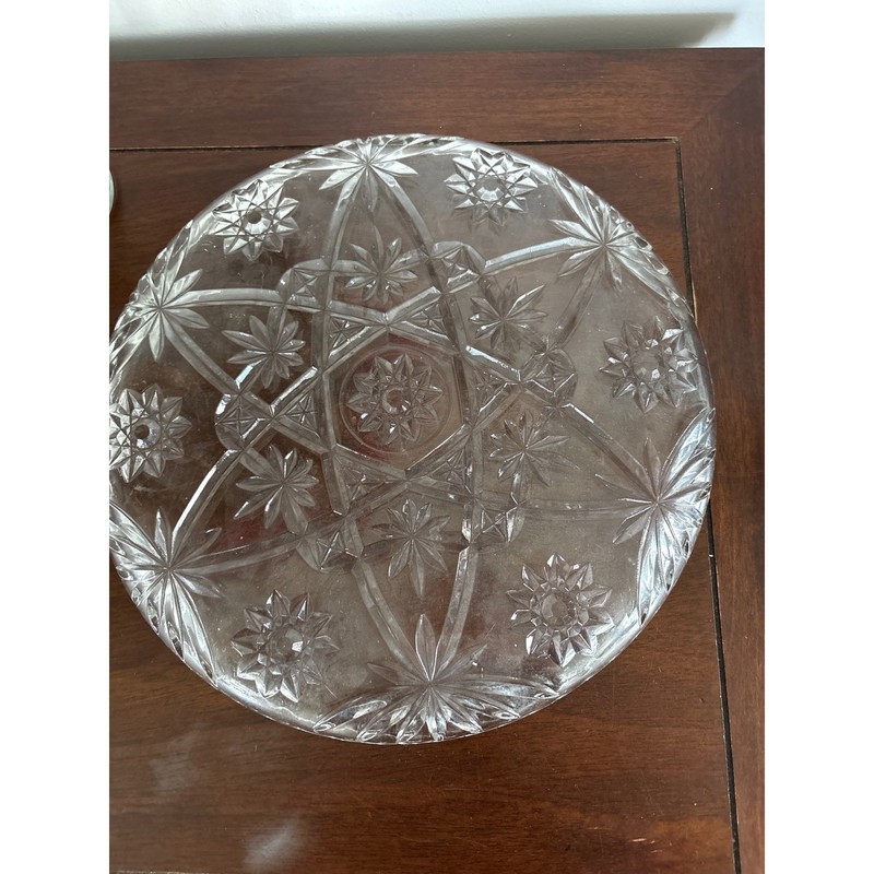 Vintage Early American Anchor Hocking Crystal Platter Star Of David Pattern 13.5 gallery