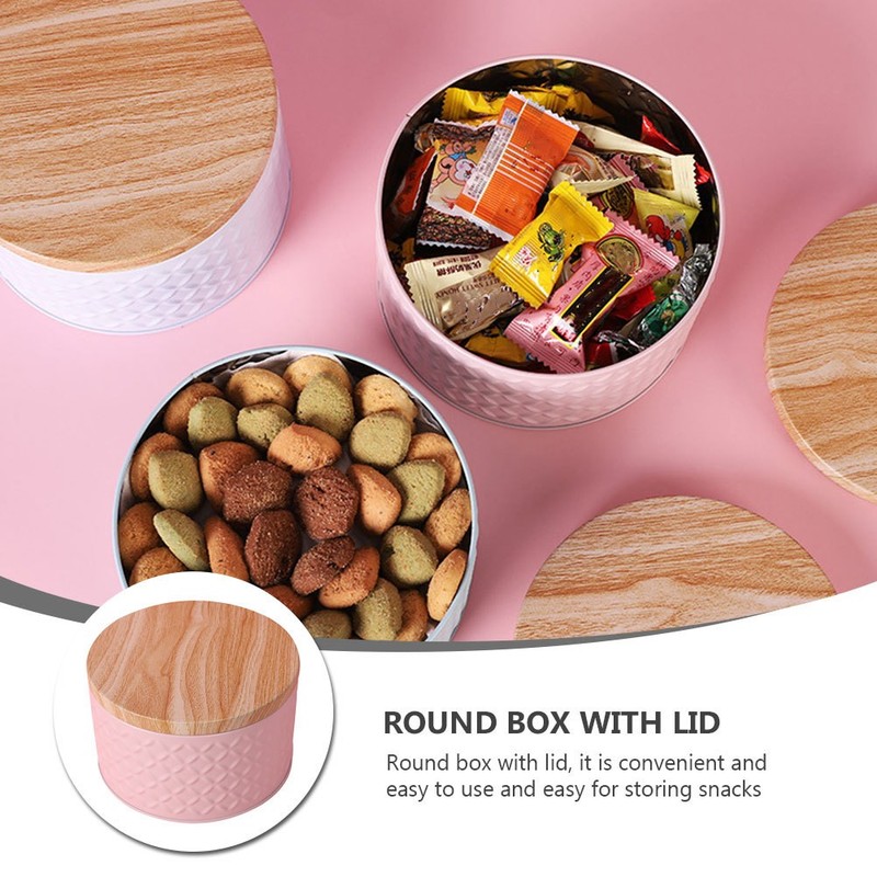 Round Iron Dessert Box with Lid for Bakery Cookie Snacks Storage Purpose gallery