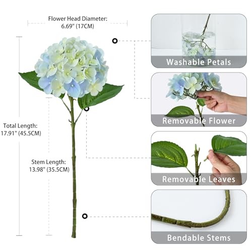 5PCS Light Blue Hydrangea Artificial Flowers Small Fake Latex Real Blue Green gallery