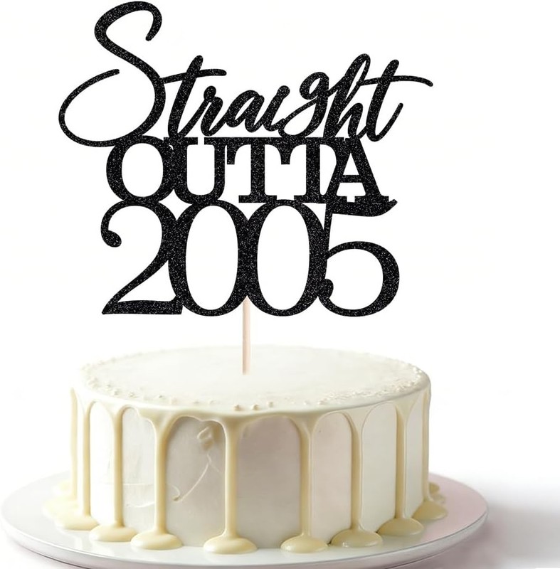 Straight Outta 2005 Cake Topper - Black Glitter Happy 21st Birthday Party Cake gallery