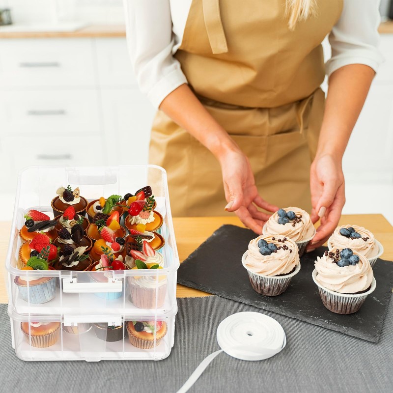36 Cupcakes Carrier 2-layer for Cake Container Cupcake Holder with Lid and Ha... gallery