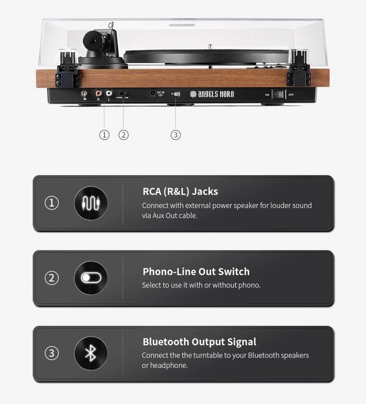 Angels Horn Turntable Vinyl Record Player Built-In Phono Preamp Belt Drive gallery