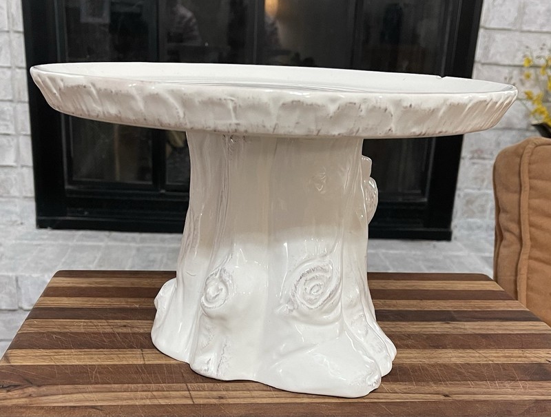 Pier 1 One Imports Cake Stand Tree Trunk Owl Burrow Rustic Cream White *CHIP gallery