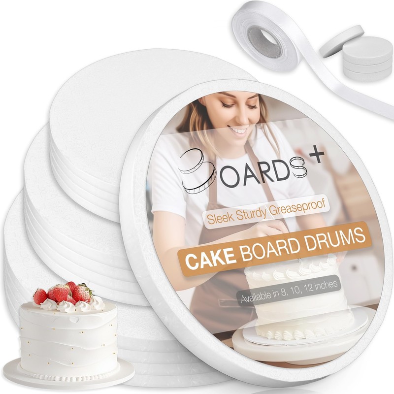 BOARDS+ Cake Drums 8 10 & 12 Inch 3 Sizes 12 Pack Total 1/2″ Thick Cake Round…