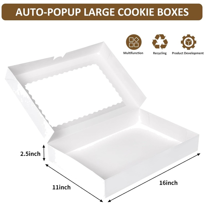 Food Grade Bakery Boxes, 16x11x2.5 Inches, 40 Pack
