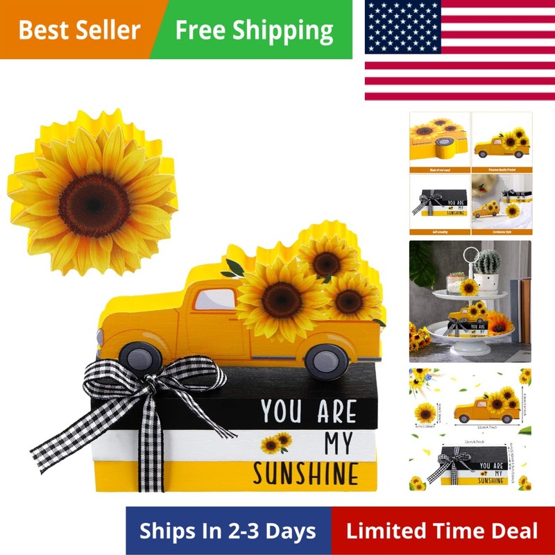 Sunflower Tiered Tray Decor Mini Decorative Books Wood Faux Books with a Truck W