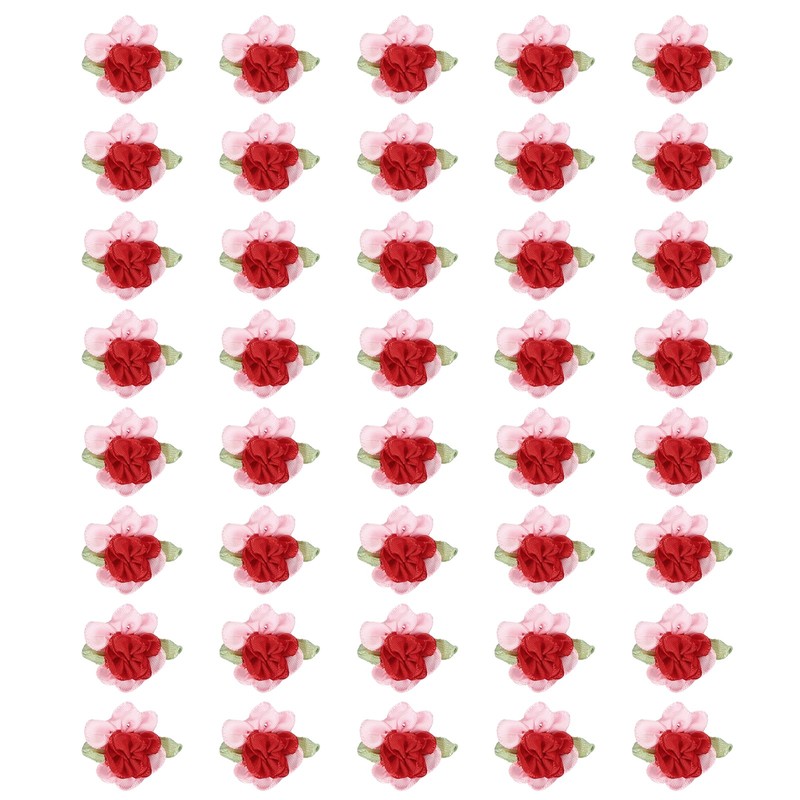 40Pcs 1″ Ribbon Flowers Bows Mini Satin Roses Flowers Red/Pink
