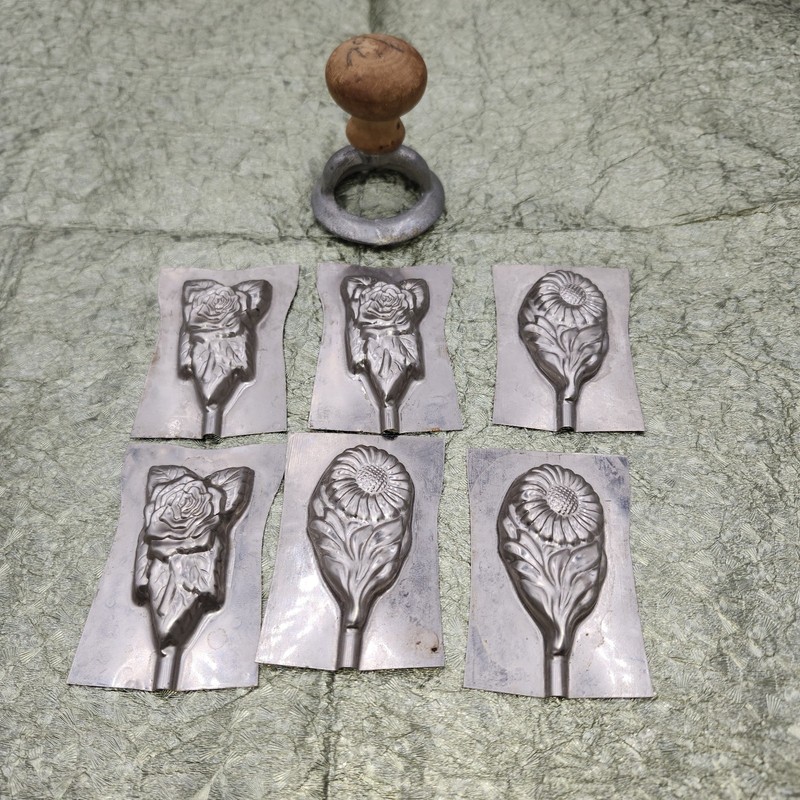 Lot of vintage antique Candy Mold Tin Candy Chocolate Sucker Mold flower rose