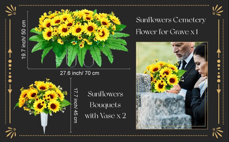 Tien 3 Pieces Artificial Cemetery Flowers for Headstone Memorial Day gallery