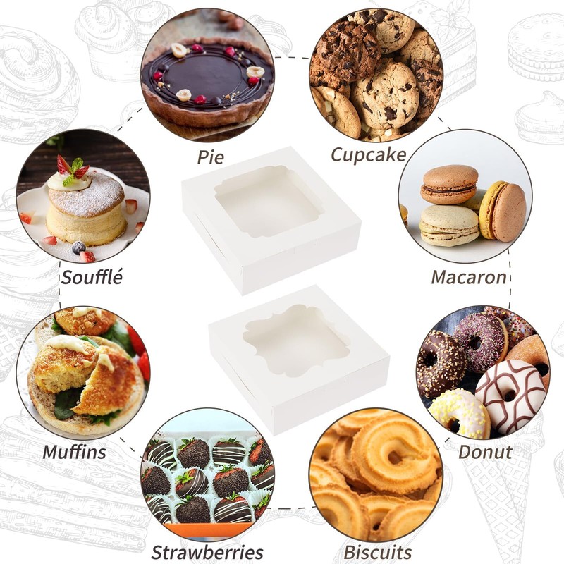 60pcs Cookie Boxes 8x8x2.5 Inches 2 Style Windows Bakery Pastry Dessert Cake gallery