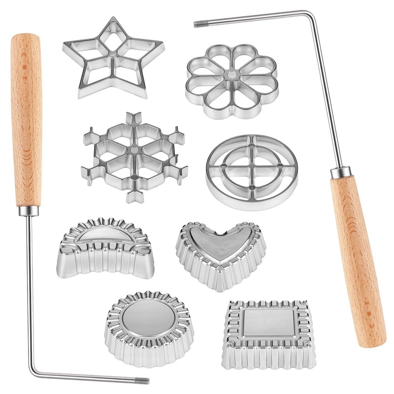 10 PCS Rosette Maker 8 Heads Bunuelos Mold 2 Handle Waffle Cookie Stamp Kit