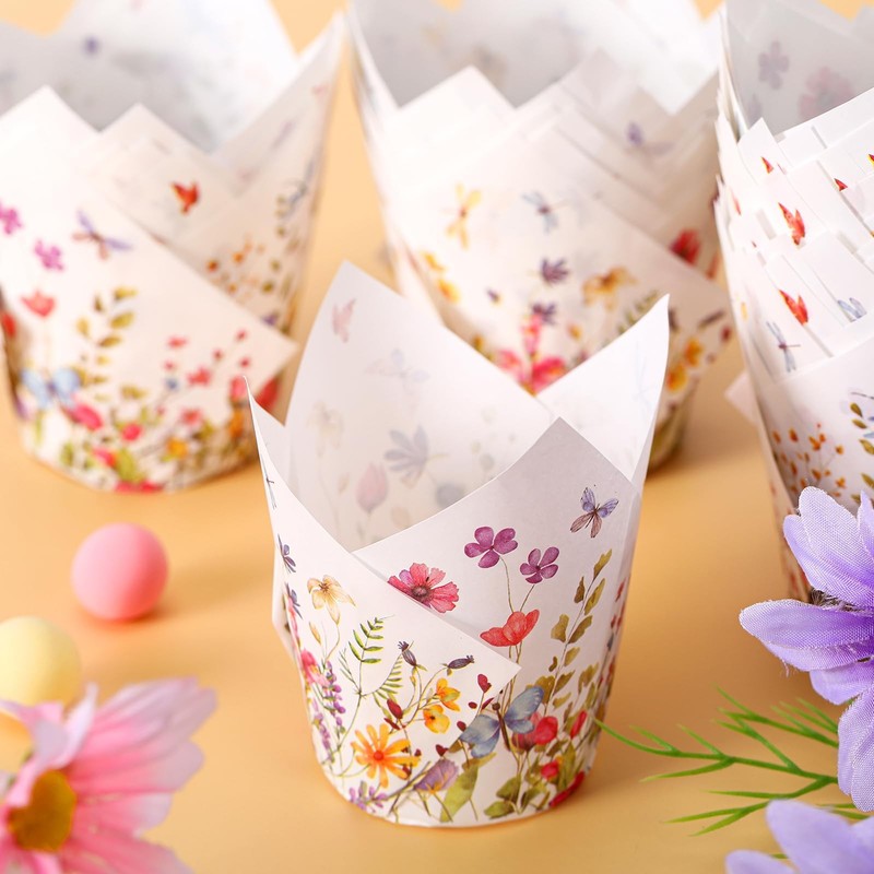200 Counts Wildflower Tulip Cupcake Liners Baking Cups Baby Shower Decor gallery