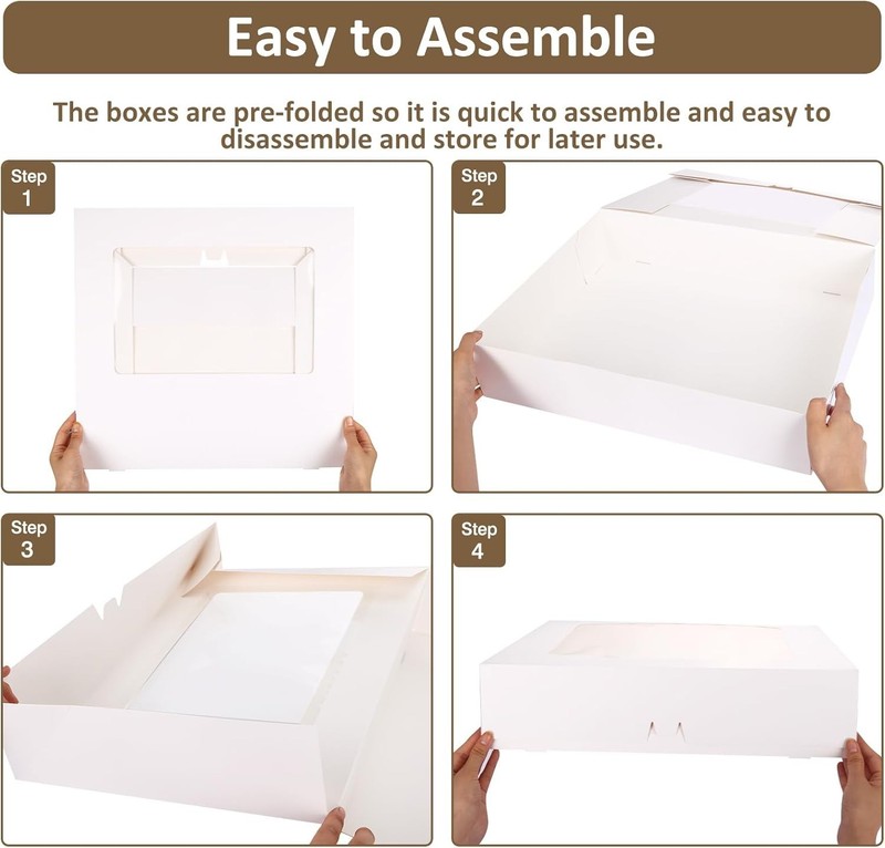 10pcs 19x14x4in White Bakery Boxes Half Sheet Cake Boxes with Window Large Tr... gallery