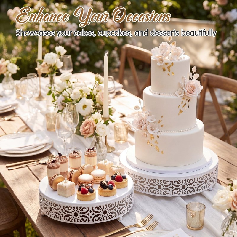 Wenqik 2 Pcs White Metal Cake Stand, 14" 16" Large Round Cupcake Stand Desser... gallery