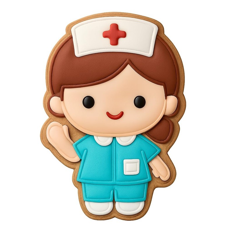 Chibi Nurse Waving Cookie Cutter & Stamp, Fondant & Clay - 4x3.6" gallery
