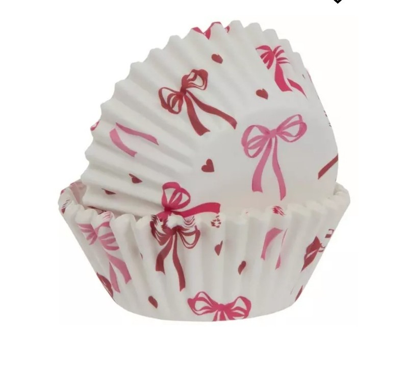 New 50 Ribbon Bow Cupcake Liners Baking Cups Party Valentine's Love Heart Cupid gallery