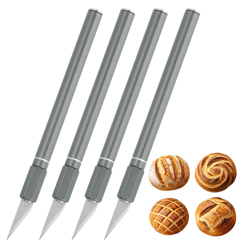 4 Pcs Bread Lame, Sourdough Scoring Tool with Ergonomic Handle, Grey
