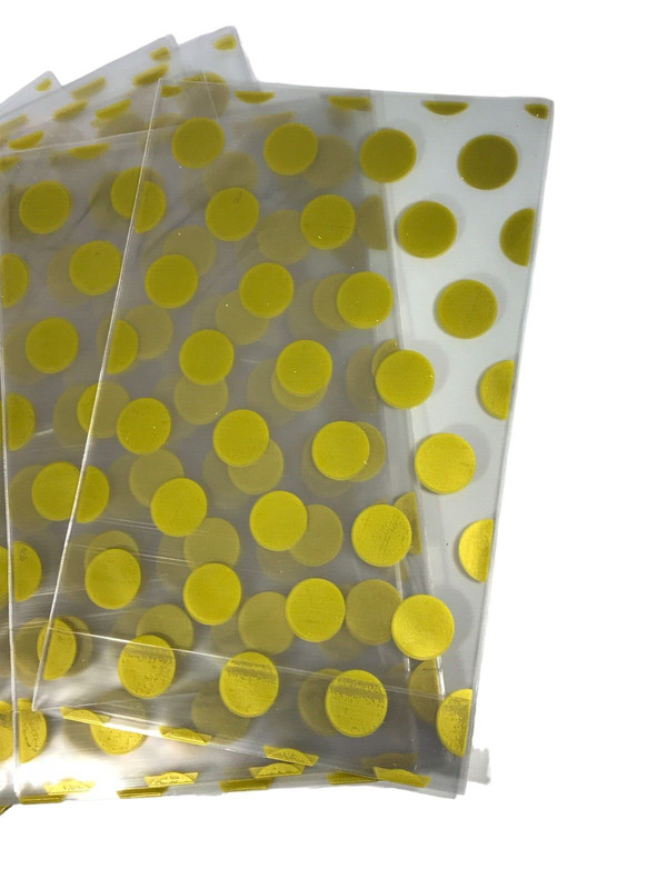 Clear Cellophane Yellow Polka Dot Standing 30 Gift Bags Fold Down 8" x 5" gallery