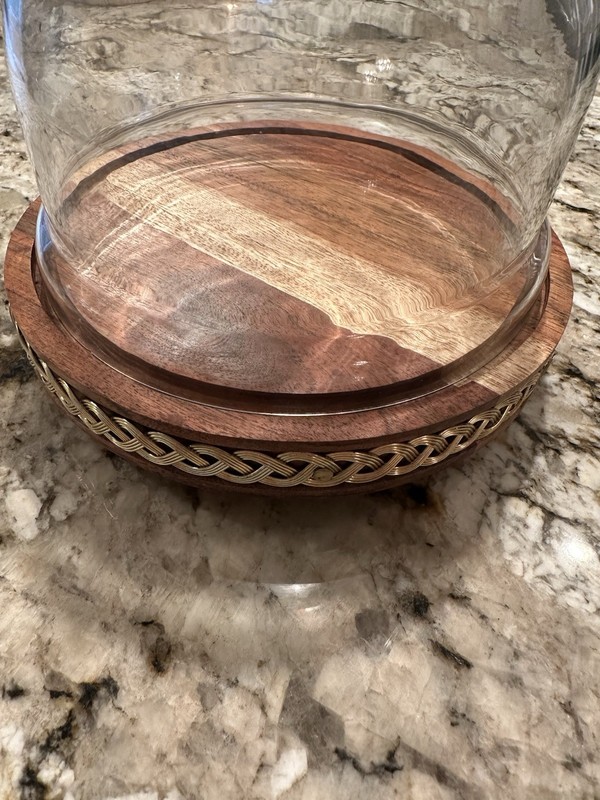 Wood and Brass Cheese Board w/ Glass Cloche gallery