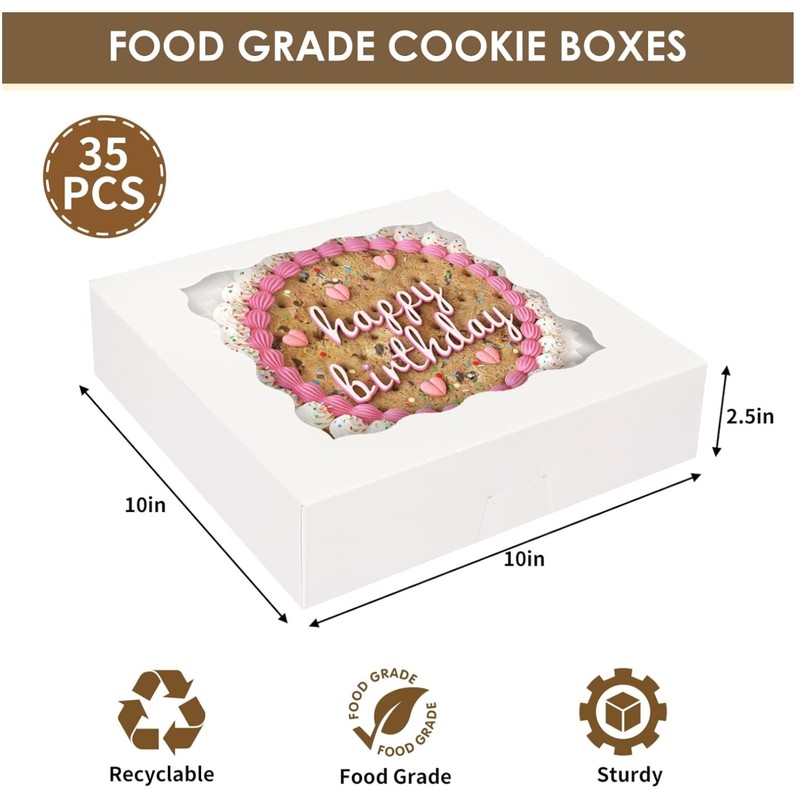 Versatile Cookie Boxes with Window, 35pcs, 10x10x2.5 Inches