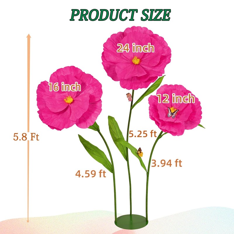 Puibtoiv 5.8 Ft Giant Artificial Flowerslarge Paper Flowerhuge Poppy Flowers gallery