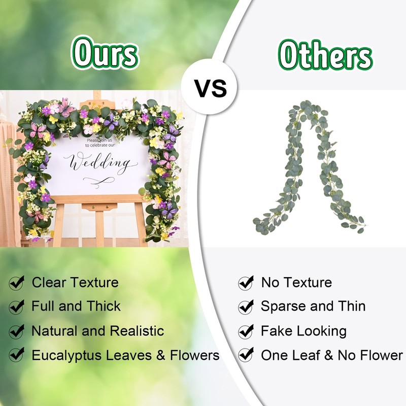 Waipfaru 4Pcs Eucalyptus Garland Daisy 3D Butterfly Green Garland Flowers 5.9Ft gallery