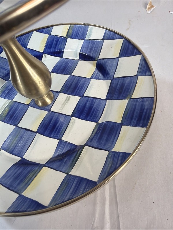 MacKenzie Childs Royal Blue Check Enamel Two Tier Sweet Stand - Very Good gallery