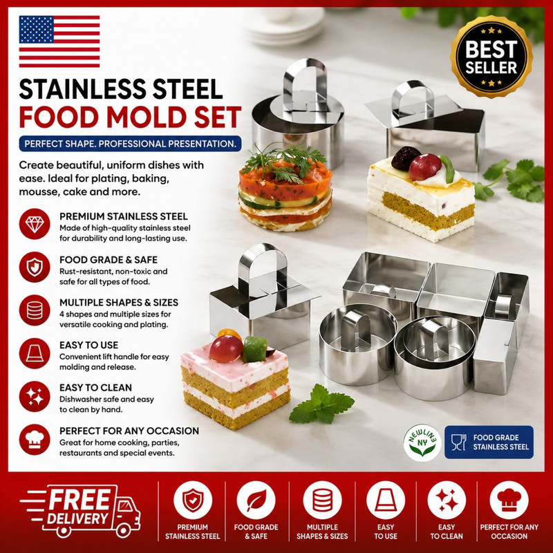 12-Piece Stainless Steel Dessert Ring Set – Cake, Mousse & Pastry Molds