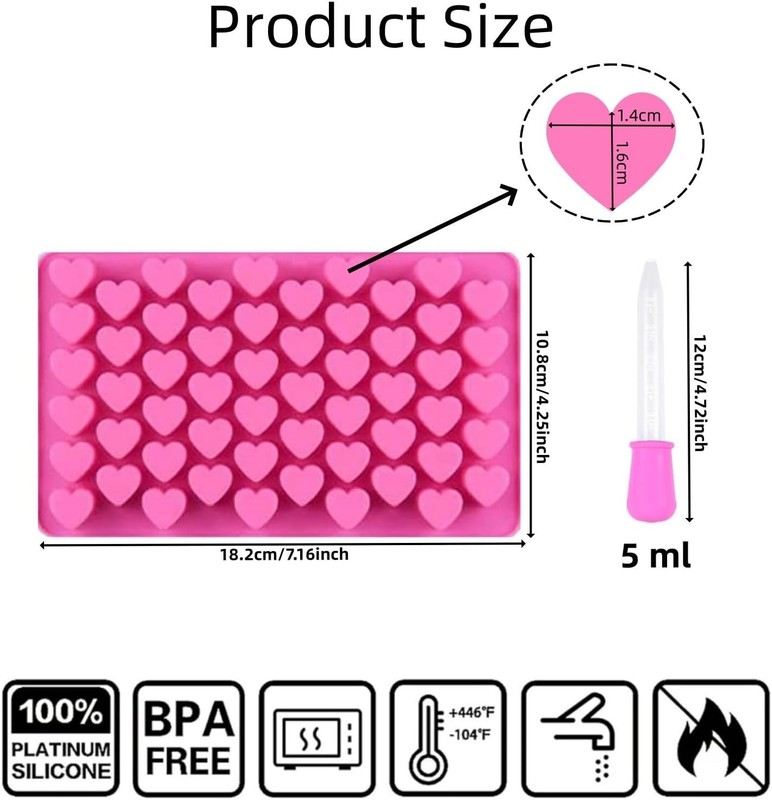 Heart Silicone Gummy Molds 2 Pack with 2 Droppers, Mini Heart Chocolate Mold, No gallery
