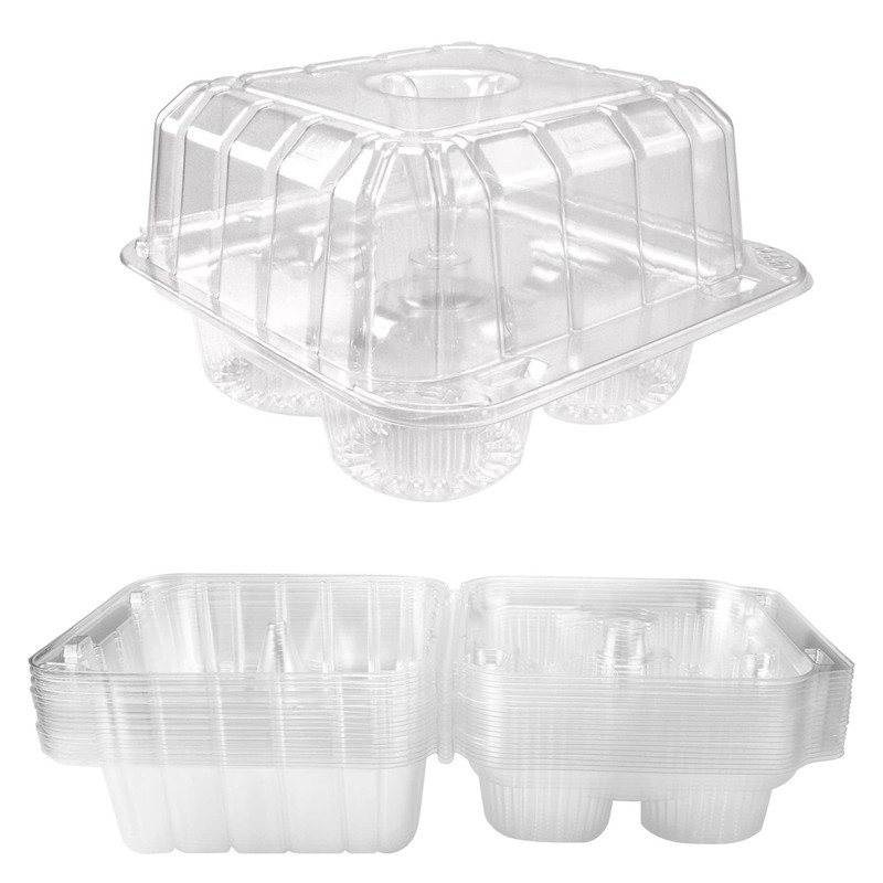40 Pack 4-Compartment Clear Plastic Cupcake Boxes, 4-Cavity Cupcake Holders, …