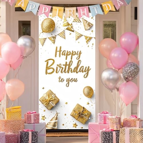 Happy Birthday Door Cover Gold White Glitter Confetti Gold White Confetti gallery