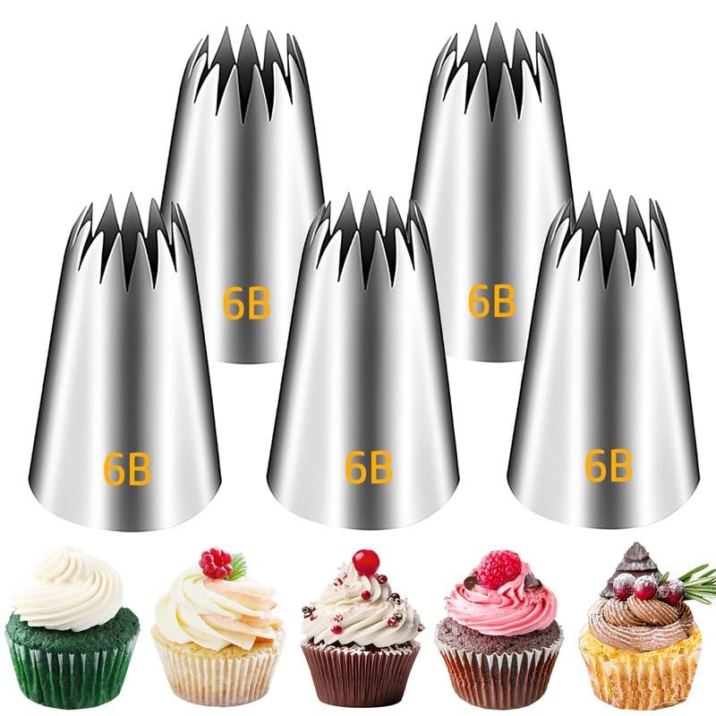 5 Pieces 6B Stainless Steel Medium Cake Decorating Tips Frosting Icing Set