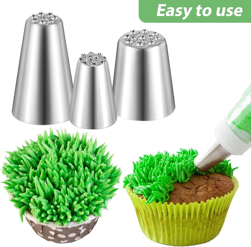 3 PCS Grass Piping Nozzle, Stainless Steel Grass Nozzles for Cake Decorating Ici gallery