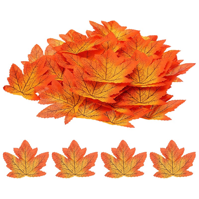 Fake Fall Leaves, 100 Pack Artificial Maple Leaves Red Bright Yellow