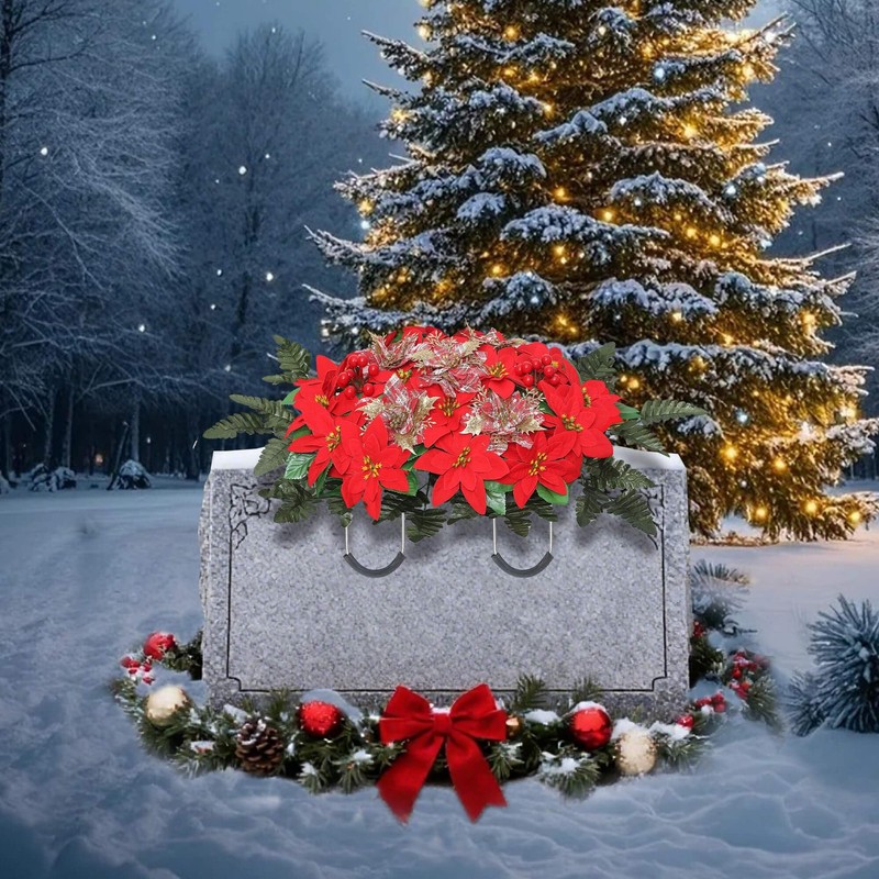 IDMOP Christmas Cemetery Flowers for 27 inches x 19 x 10 inches, Red gallery