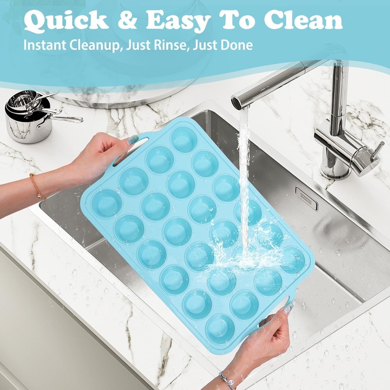 Silicone Mini Muffin Pan with Frame: 24 Cups-2 pcs, Mint Green & Beige gallery