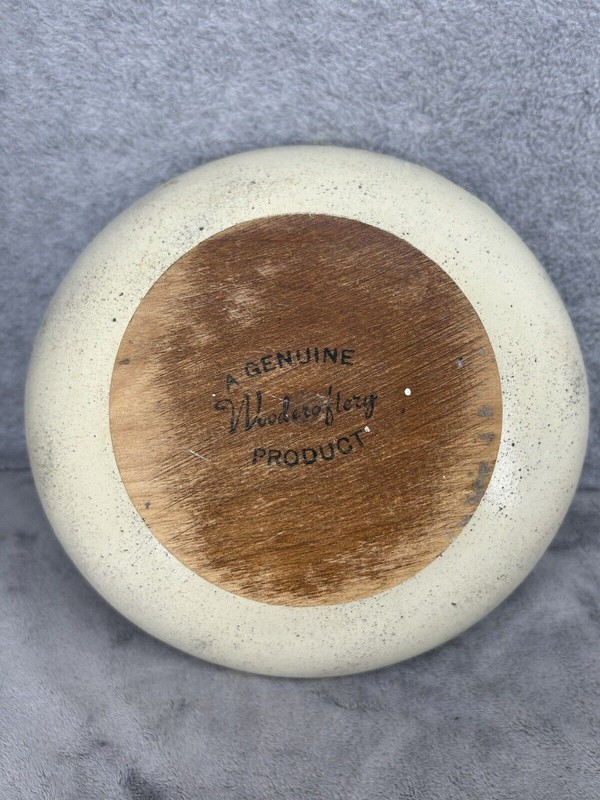 Vintage Woodcroftery USA Large 10" Wood Pedestal Salad Serving Bowl Hand Pianted gallery