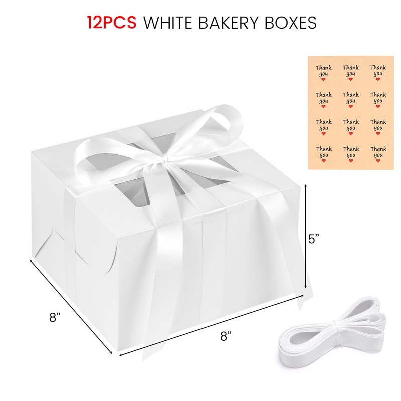 Cake Boxes 8x8x5 Inch White Bakery Window Pastry Cookie Pie Container 12 PCS gallery