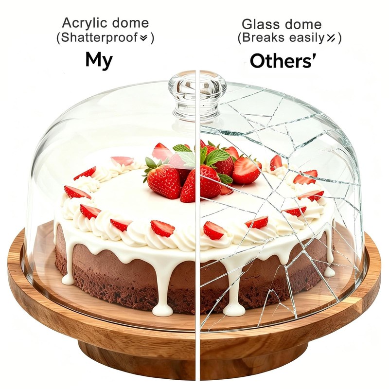 Cake Stand with Lid, 10.8'' Shatterproof Acrylic Dome (Not Glass), 11.8'' Rot... gallery
