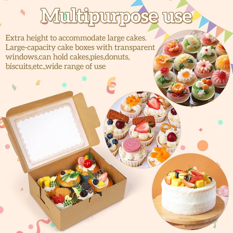 Cupcake Boxes,8X6X3 Inch 24Pack， Cookie Boxes with Window,Bakery Box,Kraft Paper gallery
