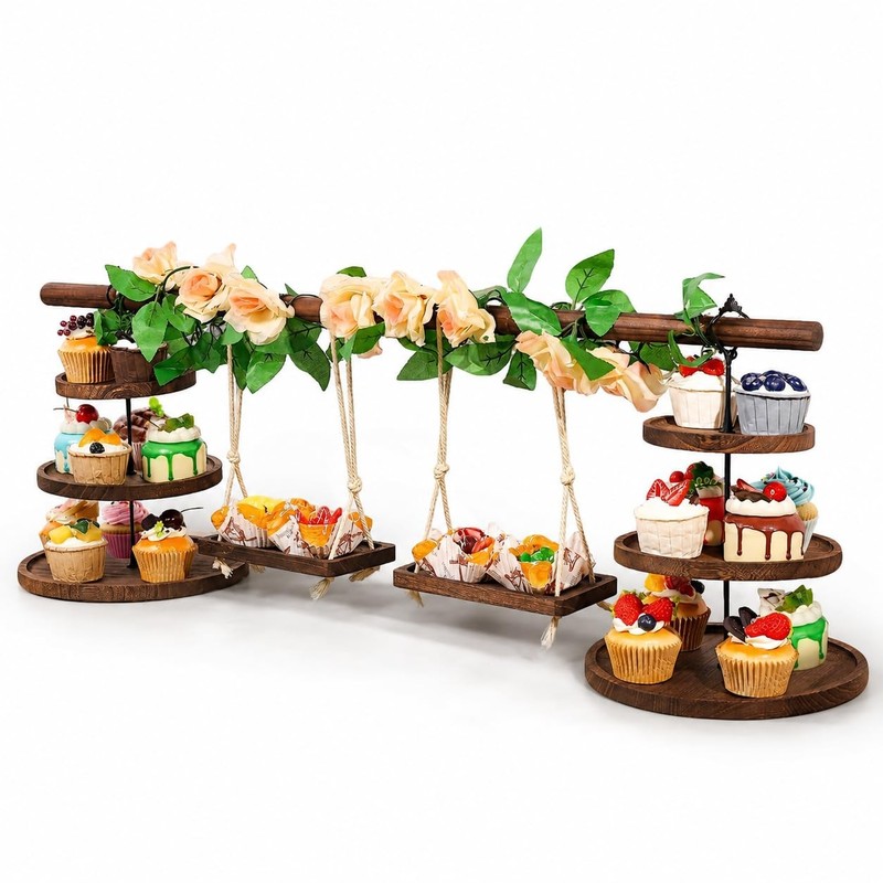 Wooden 3 Tier Cupcake Dessert Table Display Stand with Swing