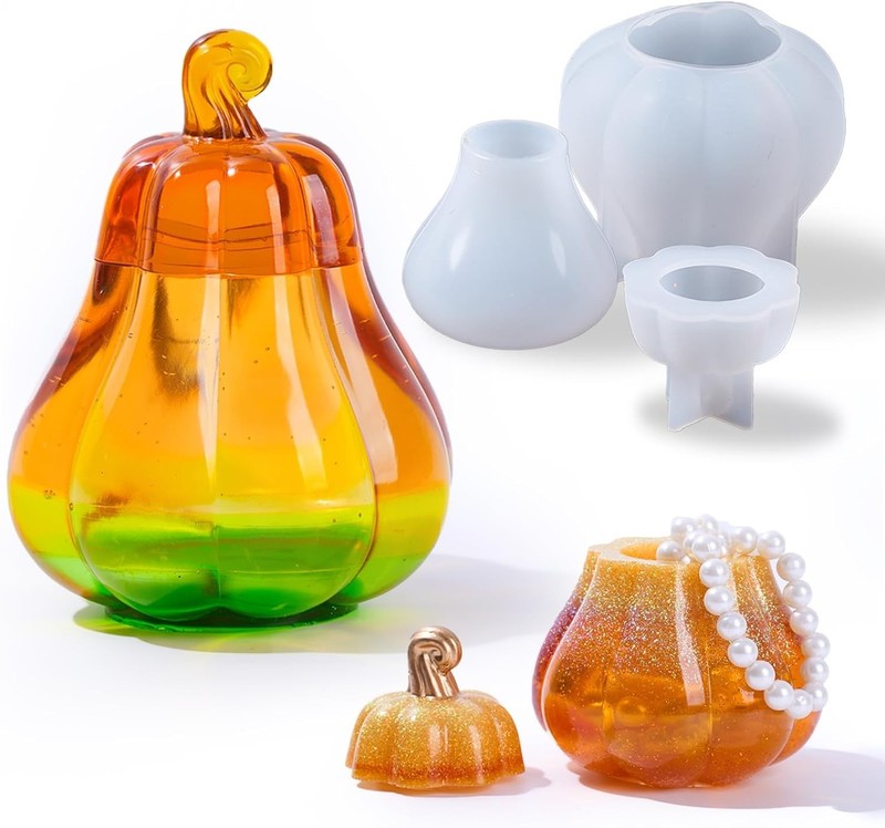 Pumpkin Jar Mold Silicone Epoxy Resin w/ Lid DIY Craft Halloween Decoration Tool gallery