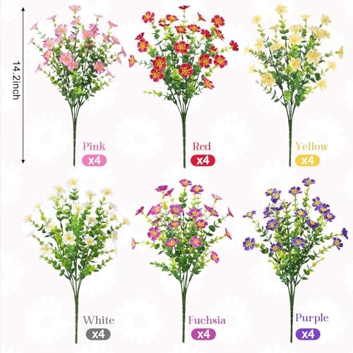 24 Bundles Artificial Silk Flowers for Outdoors, Fake Plants Faux Multi Color gallery