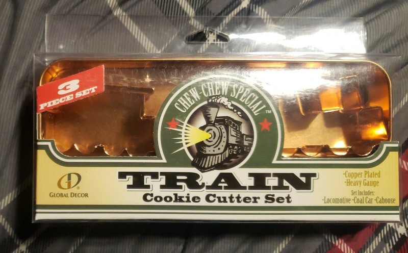 GLOBAL DECOR CHEW-CHEW SPECIAL 3 PIECE TRAIN COOKIE CUTTER SET COPPER PLATED NEW