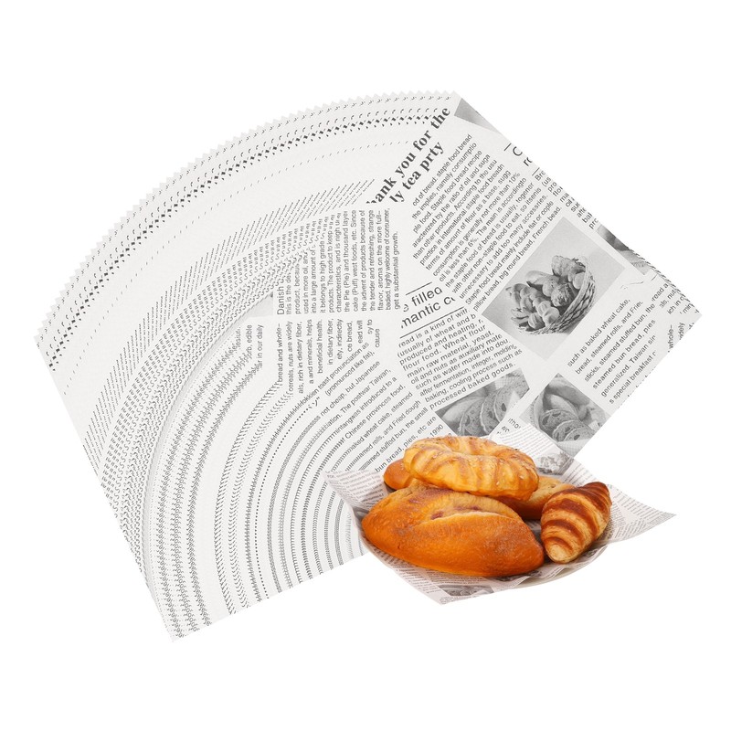 100Pcs Sandwich Wrapping Paper, 8.7×8.7″ Food Basket Liners, White (Newspaper)