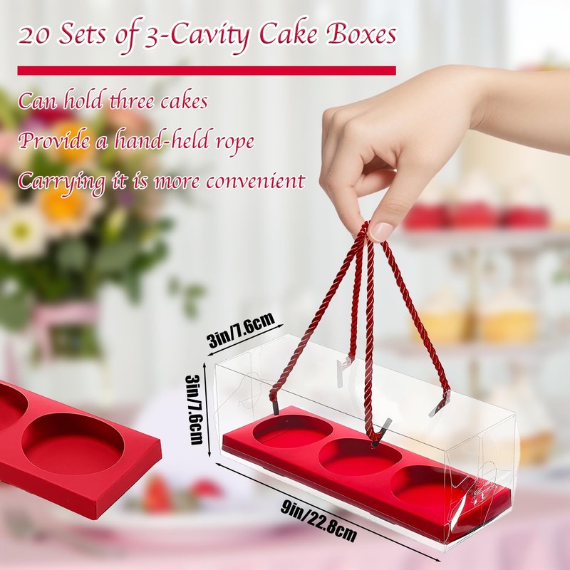 20 PCS Red 9x3x3 Inch Cupcake Packaging Boxes Plastic Pastry Containers gallery
