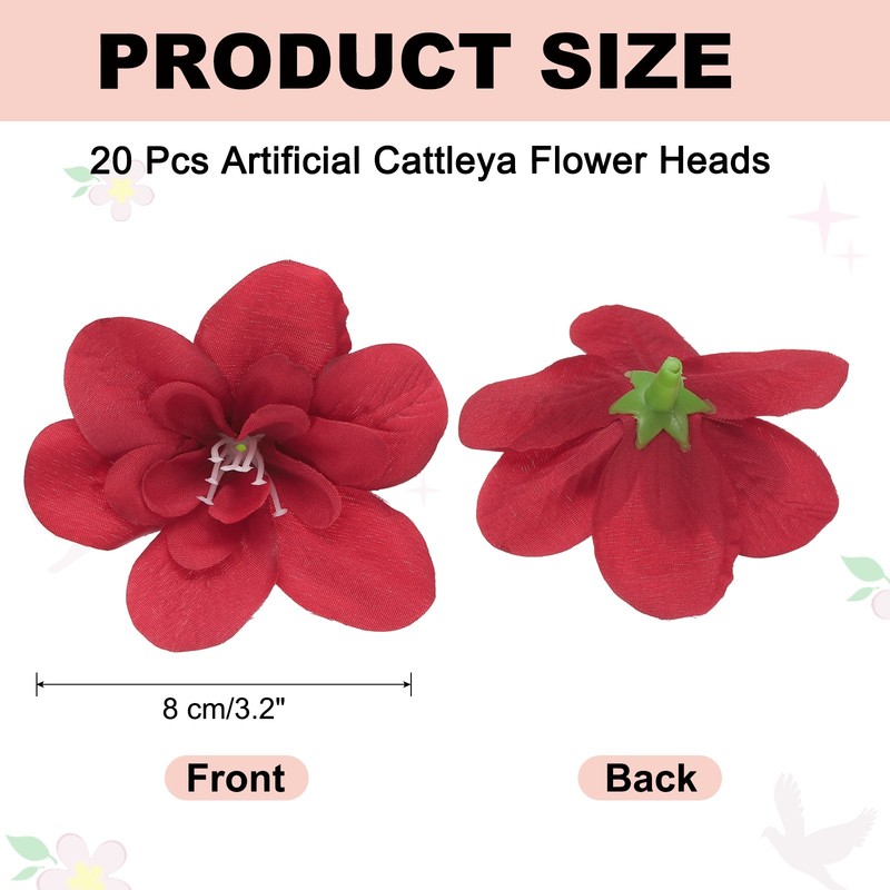 20 Pcs Artificial Cattleya Flower Heads, Fake Cattleya Heads, Red gallery