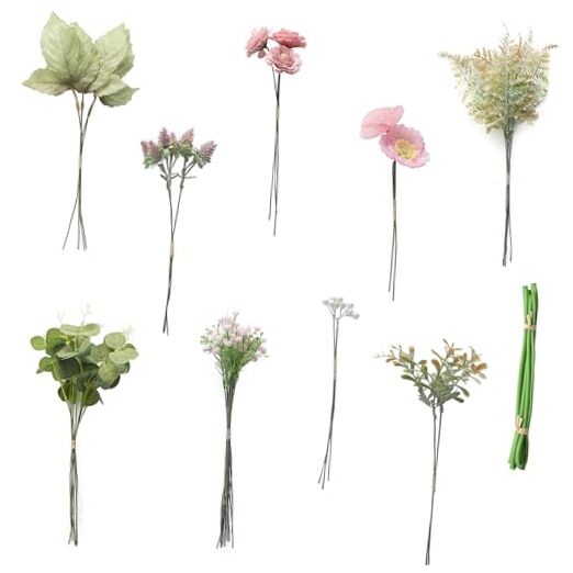 Artificial Greenery Stems Box Set, 45pcs with 6 Kinds of Dusty Rose & Green gallery